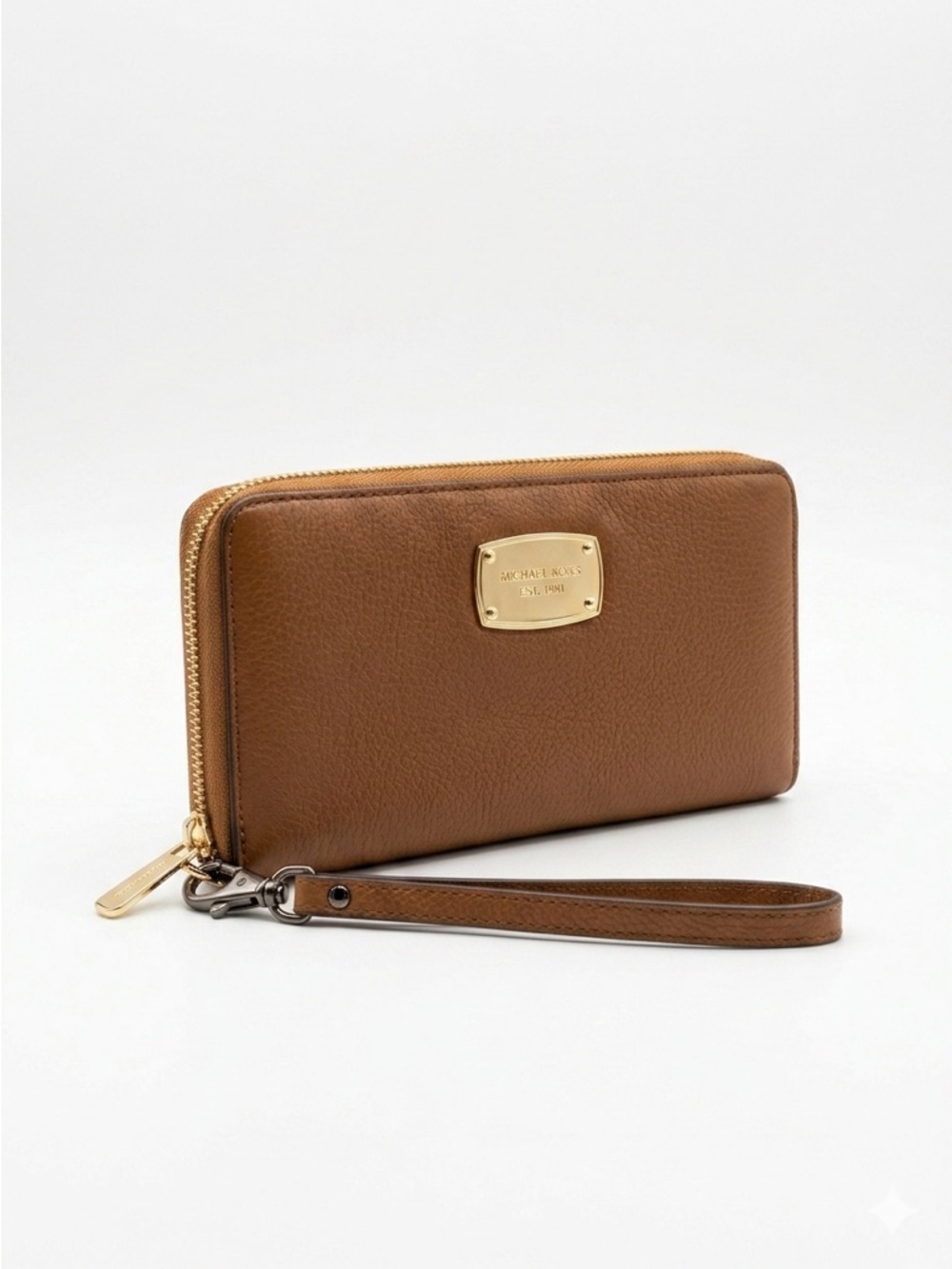 Michael Kors Zip Around Continental Wristlet Wallet Pebbled Leather Brown OS